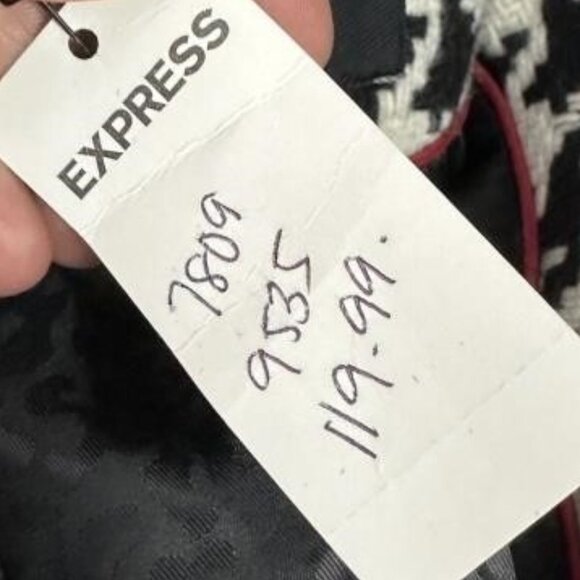 **Express** Women's Wool Blend Houndstooth Black White Double Breasted Peacoat M - Picture 6 of 11